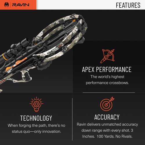 RAVIN R29X XK7 Crossbow Package - High-Performance Compact Bow with Helicoil Technology, Silent Crank, and 100-Yard Speed Lock Scope - 450 FPS - Kings XK7 Camo - Pre-Assembled for Archery & Hunting