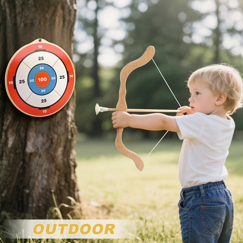 YIMORE Kids Bow and Arrow Set - Wooden Bow and Arrow for Kids 4-6 with 6 Arrows, 4 Targets, 1 Cotton Quiver, Indoor and Outdoor Archery Bow Gift Toys for Children Boys & Girls Ages 3-12