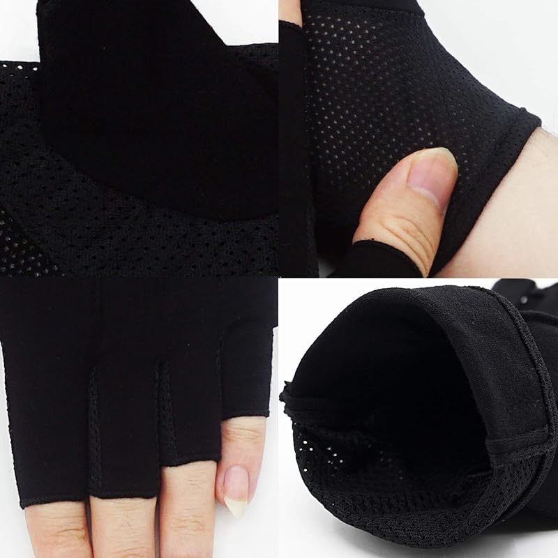 Bienvenu Men's Summer Sunblock Half-Finger Gloves - Black, Breathable Cotton-Poly