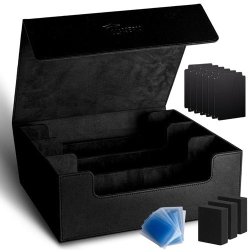 Trading Card Storage Box Deck Case - Holds 1800+ Cards With Magnetic Closure, 10 Dividers, 3 Foam Stoppers and 100 Sleeves fits Commander MTG, YuGiOh, and Sports Card Collection TCG PTCG