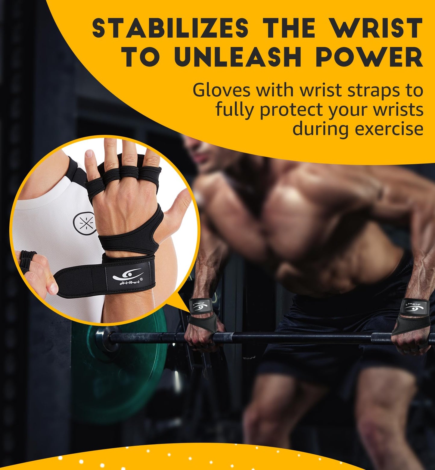 HiRui Ventilated Weight Lifting Workout Gloves for Men Women, Built-in Wrist Wraps and Non-Slip Palm Silicone to Avoid Calluses, Exercise Gym Gloves for Cross Training Powerlifting (Black, Medium)