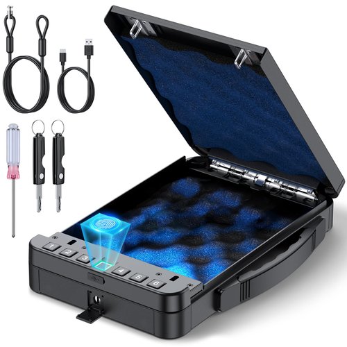 Portable Safe with Fingerprint, Keypad Lock, Key, Small Biometric Safe for Travel, Home, Car, Nightstand Beside, Drawer