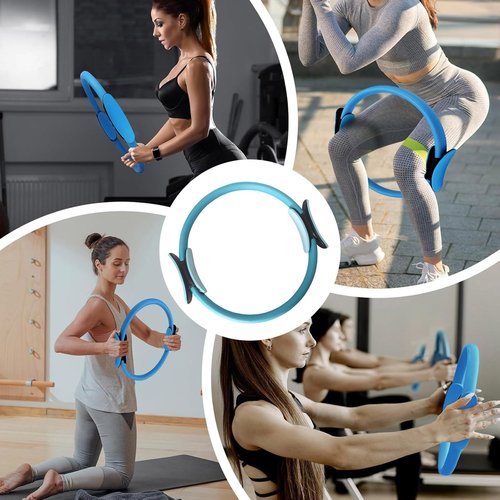 Pilates Ring Fitness Trainer, Pilates Ring for Mat & Reformer Workouts, Pilates Ring Fitness Circle 14.96" Yoga Rings Magic Circle with Dual Padded Handles for Toning Arms (Blue)