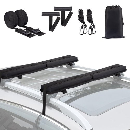ChimimeDecor Universal Soft Roof Rack Pads Luggage Carrier System for Kayak,Surfboard, SUP, Canoe, Snowboard with 2 Tie Down Straps, 2 Tie Down Ropes, 2 Hood Loops and Storage Bag(Black)