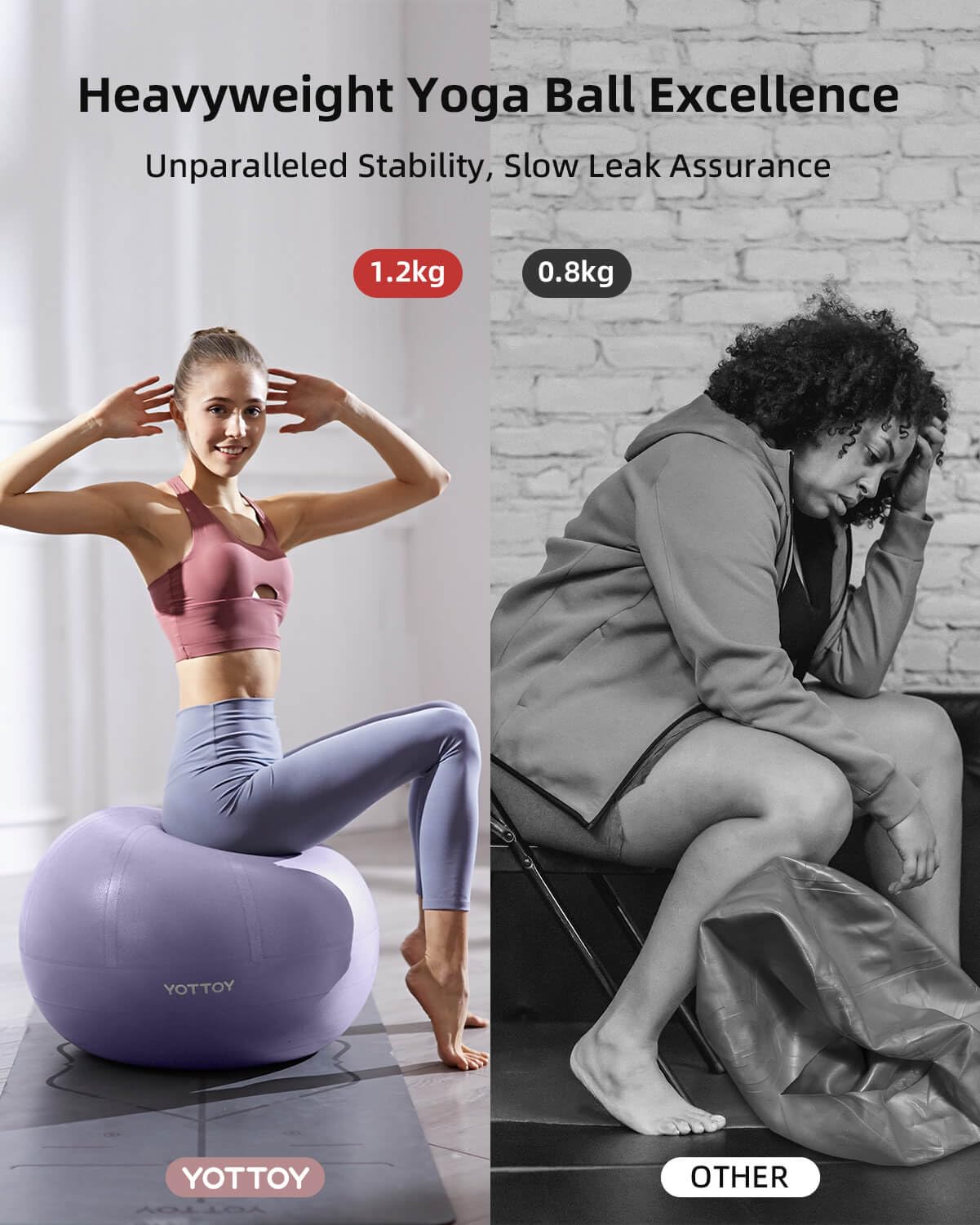 YOTTOY Anti-Burst Exercise Ball for Working Out, Yoga Ball for Pregnancy,Extra Thick Workout for Physical Therapy,Stability Ball for Chair Fitness with Pump (Purple)
