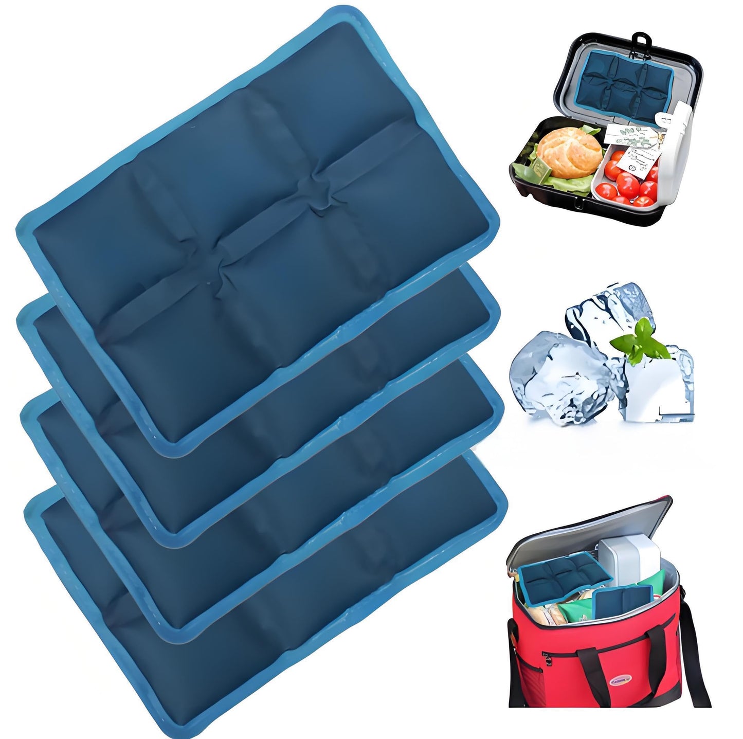 4pcs Ice Packs for Lunch Boxes & Coolers - Slim Reusable Water Absorption Lunch Box Ice Packs for Food Freshness(6”x4”x0.7”) - Non-Toxic Freezer Packs for Bento Boxes Picnic, School, Office & Camping