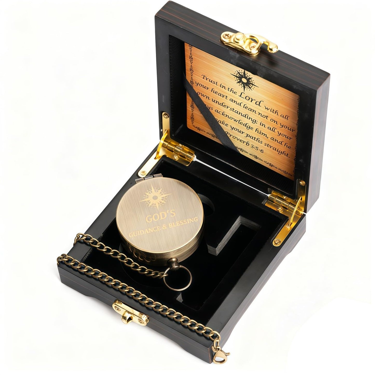 God's Guide & Blessing Compass, Trust in The Lord Compass, Wood Box Greeting, Inspirational Gift Men, Christian Boys Baptism Gifts, Graduation Day with Wooden Box