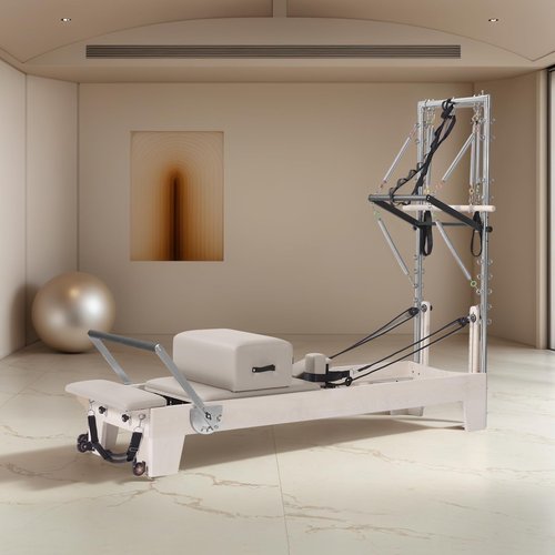 Luxury Pilates Reformer with Half Trapeze – Premium Maple Wood Frame, Adjustable Resistance & Multi-Angle Workouts for Core, Flexibility & Full-Body Home Training