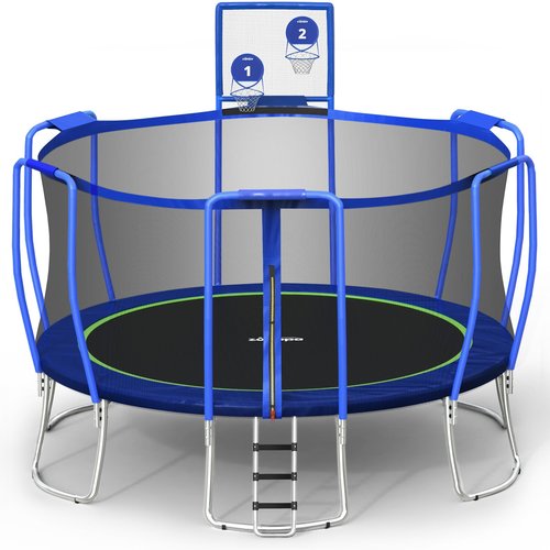 Zupapa Trampolines No-Gap Design 1500 LBS Weight Capacity 16 15 14 12 10 8FT for Kids Children with Safety Enclosure Net Outdoor Backyards Large Recreational Trampoline