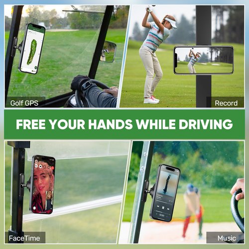 Airclub Magnetic Golf Cart Phone Holder - Golf Cart Phone Mount for EZGO, Club Car, Compatible with MagSafe iPhone 16 15 14 13 12 Series Mini, Strong N52 Magnets for Any Iron Metal Surface