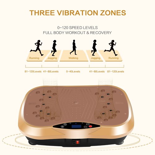 YOKELE Vibration Plate Exercise Machine - Whole Body Fitness Vibration Platform - Home Training Equipment for Recovery & Wellness & Weight Loss + Resistance Bands + Remote (Gold)