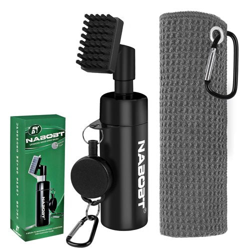 nabobt Golf Towel and Brush Set, Premium Golf Towel(16x16 inch) & Splash Golf Club Cleaner Brush Set, Retractable Clip Golf Cleaner Brush & Super Absorbent Microfiber Towel, Golf Accessories for Men