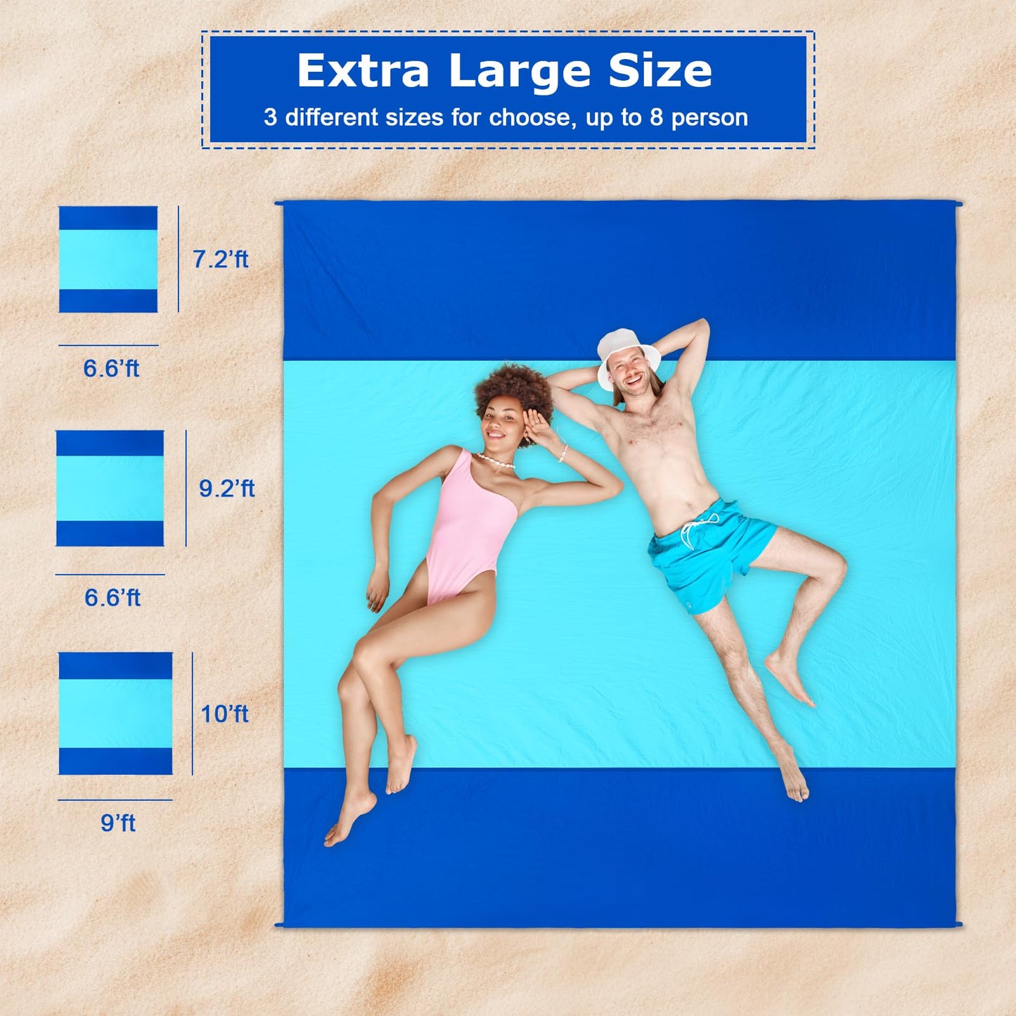 Gorich Beach Blanket Sandproof Waterproof, Extra Large 6.6'x9.2' Sand Free Beach Mat for 1-7 Adults, Lightweight & Quick Drying Picnic Mat for Outdoor Beach Travel Camping Hiking