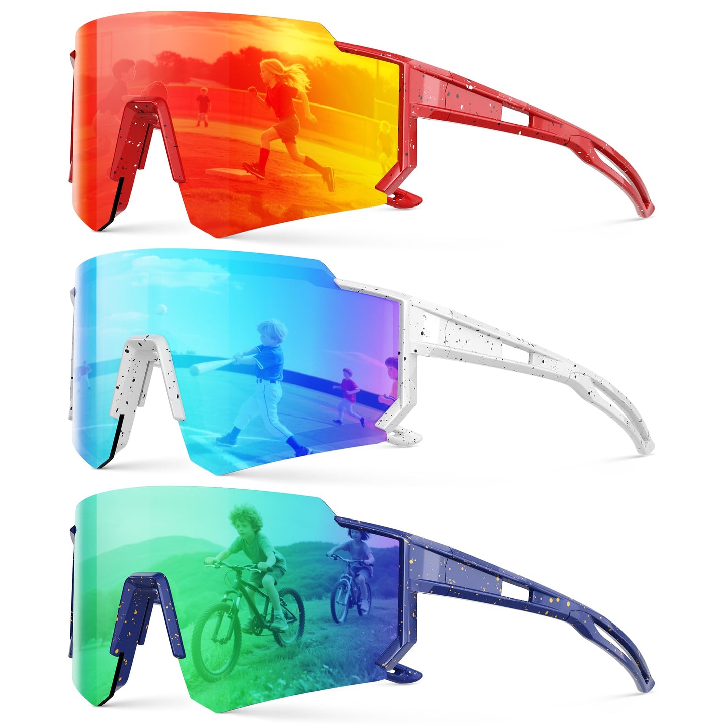 Fanshen Youth Baseball Sunglasses for Kids - Polarized Sunglasses Softball Cycling for Boys Girls Ages 3-12 UV Protection