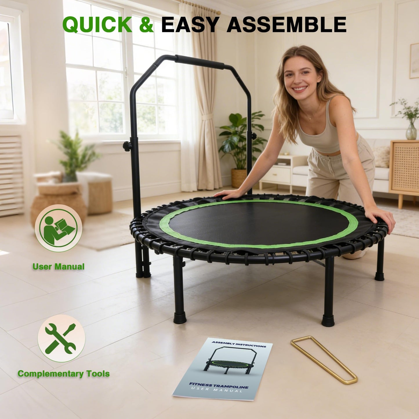 ACWARM HOME 40" Mini Rebounder Trampoline for Adults with Handle, Green