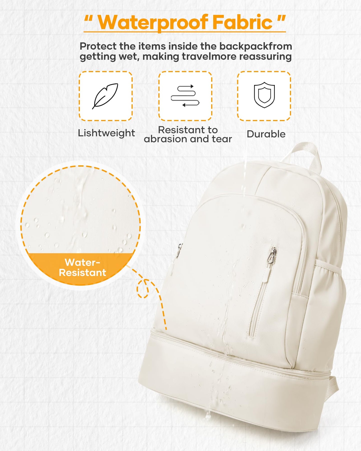SEAFEW Small Gym Backpack for Women Men, Waterproof Gym Track Bag with Expandable Shoe Compartment, Lightweight Mini Casual Daypack Sports Back Pack for Travel Hiking Dance Yoga Fitness Track, White