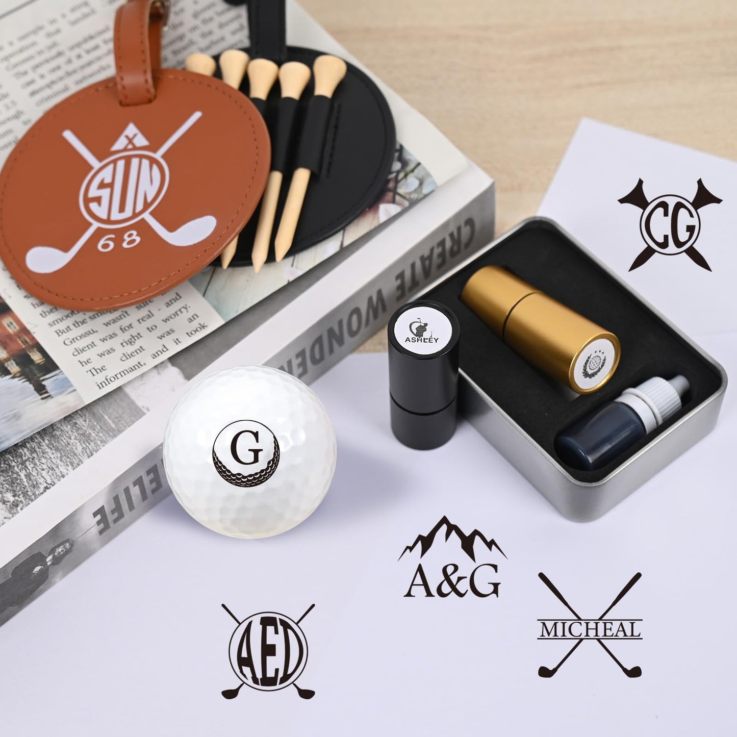 KAINSY Custom Golf Ball Stamp, Personalized Golf Ball Stamp, Golf Ball Stamp Markers with Logo Monogram, Waterproof Ink Customizable Golf Ball Stamp, Gifts for Dad & Golfers, Golf Accessories
