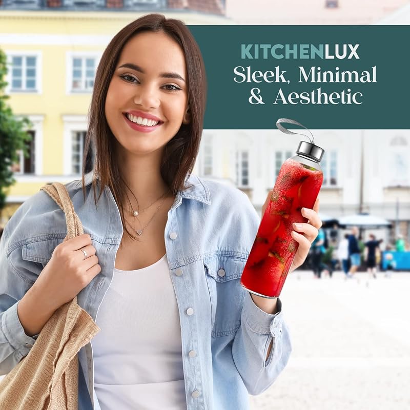 Glass Water Bottles 24oz Pack of 12 with Nylon Protective Sleeves & Airtight Screw Tops