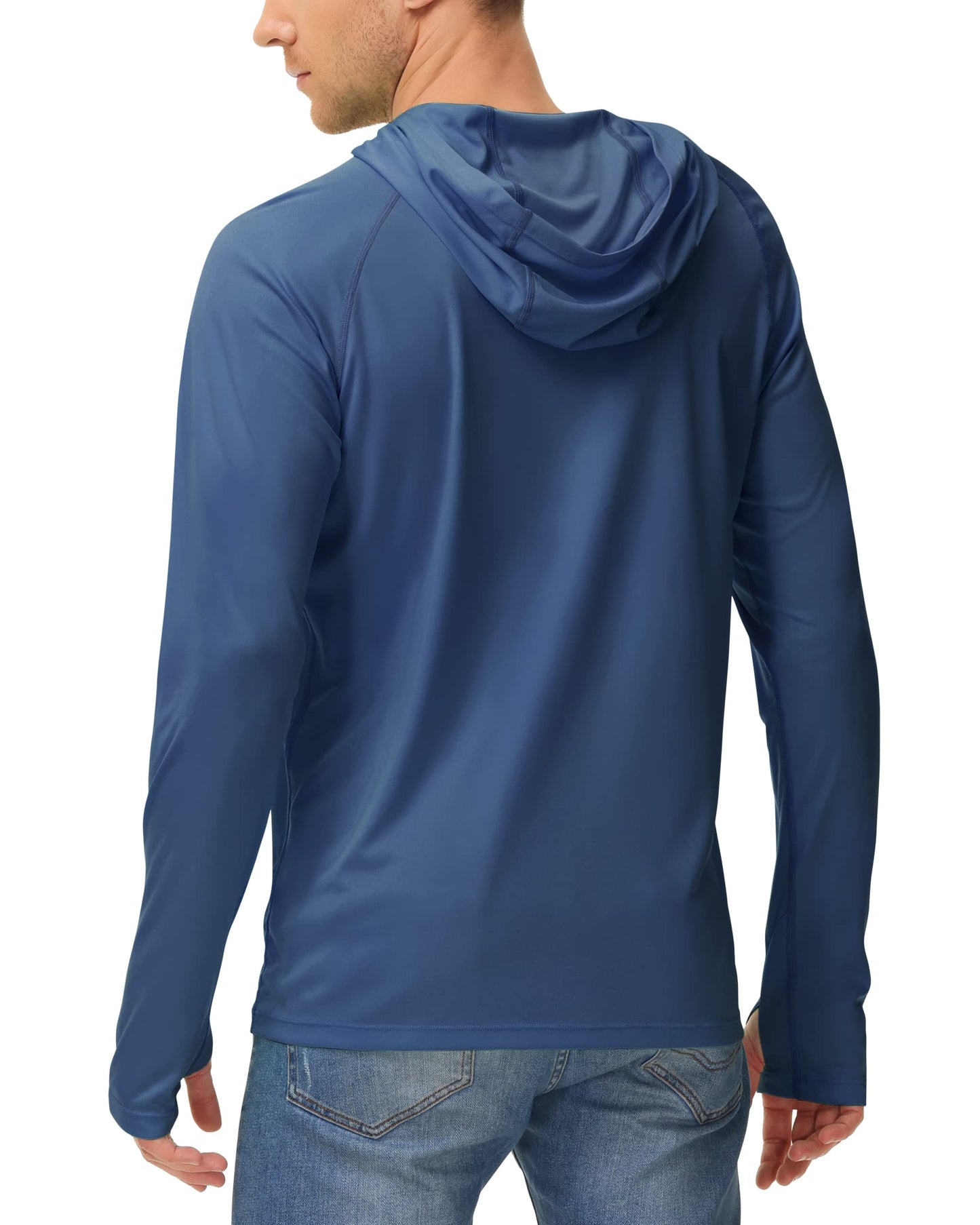 isnowood Sun Shirt UPF 50+ Men's Fishing Long Sleeve UV Protection Hoodie Hiking Rash Guard Swimming Running Blue Purple