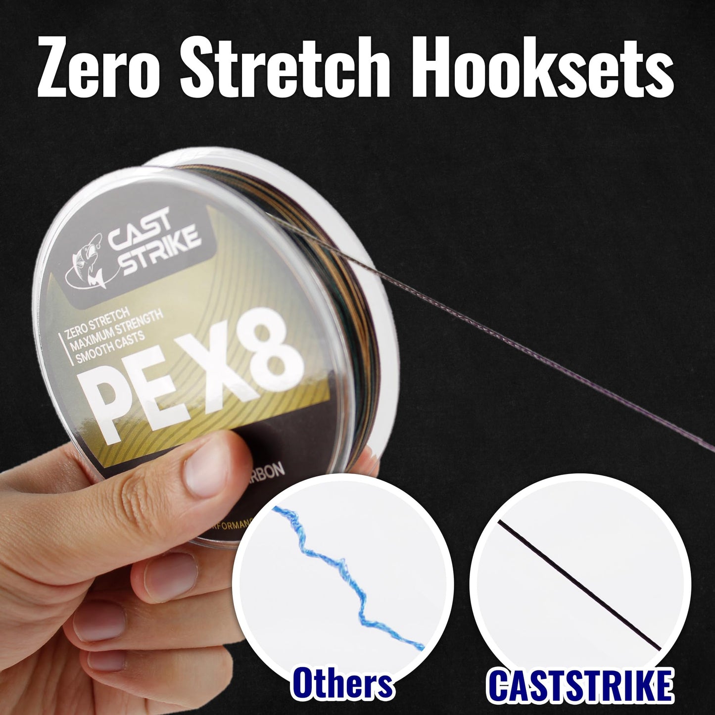 CASTSTRIKE Braided Fishing Line Zero Stretch Smooth Casting High Strength and Abrasion Resistant Super Braid for Saltwater Freshwater Bass Catfish Trout Carp Fishing 100 Percent PE x8 Strand