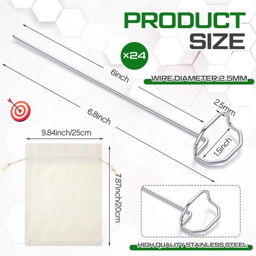 Shimeyao 24 Pack 6" Archery Target Pins with Loop Handle Heavy Duty Stainless Steel for Thickened Bow Foam Straw Archery Targets for Backyard, Garden Landscape Staples, Range Hunting Practice