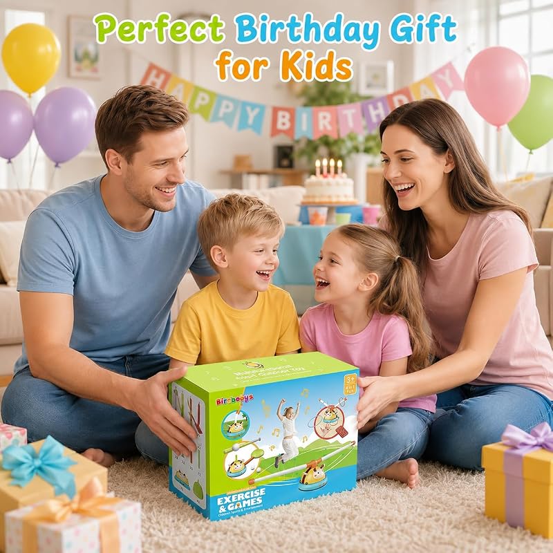 4-in-1 Kids Jump & Ring Toss Toy with Rocket Launcher and Baseball Game