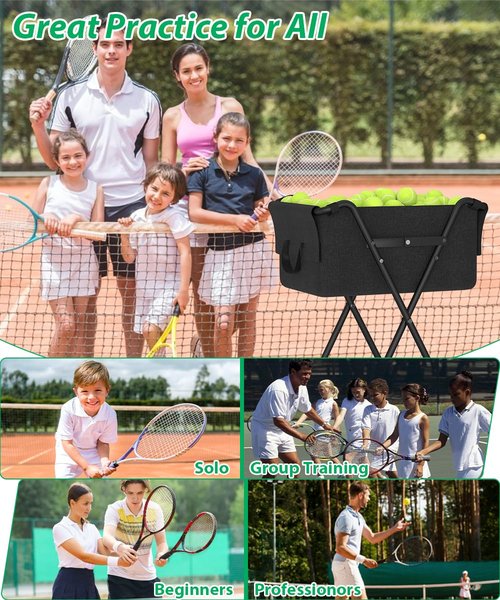 Ardier Foldable Tennis Ball Hopper Cart with Wheels, Portable Pickleball Holder Caddy Holds 175 Tennis Balls or 140 Pickleballs, Lightweight Baseball Basket Collector for Court Training & Coaching,B