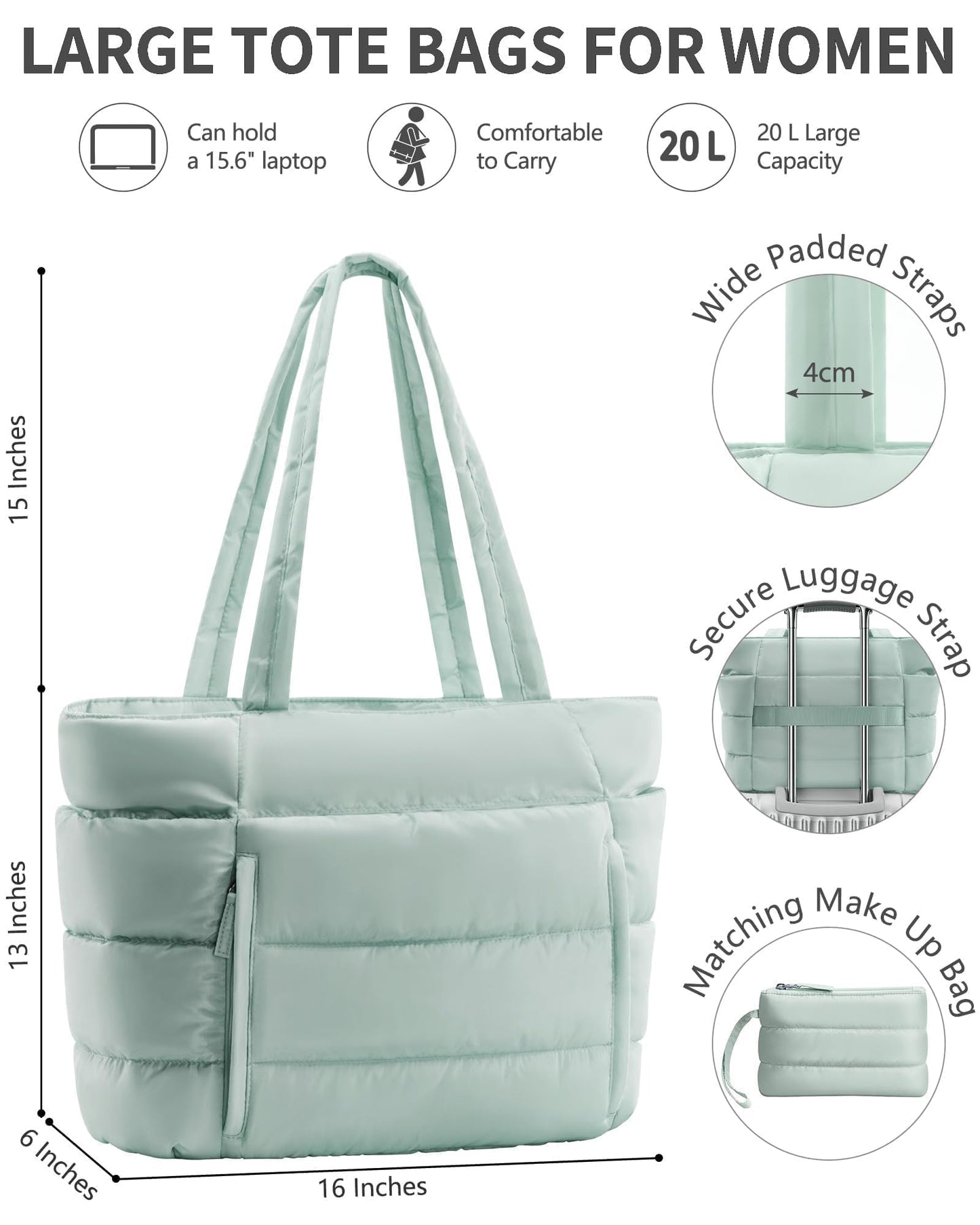Bagstellar Puffer Tote Bag for Women, Lightweight Puffy Work Handbag Teacher Nurse Quilted Shoulder Bag for School Travel Gym