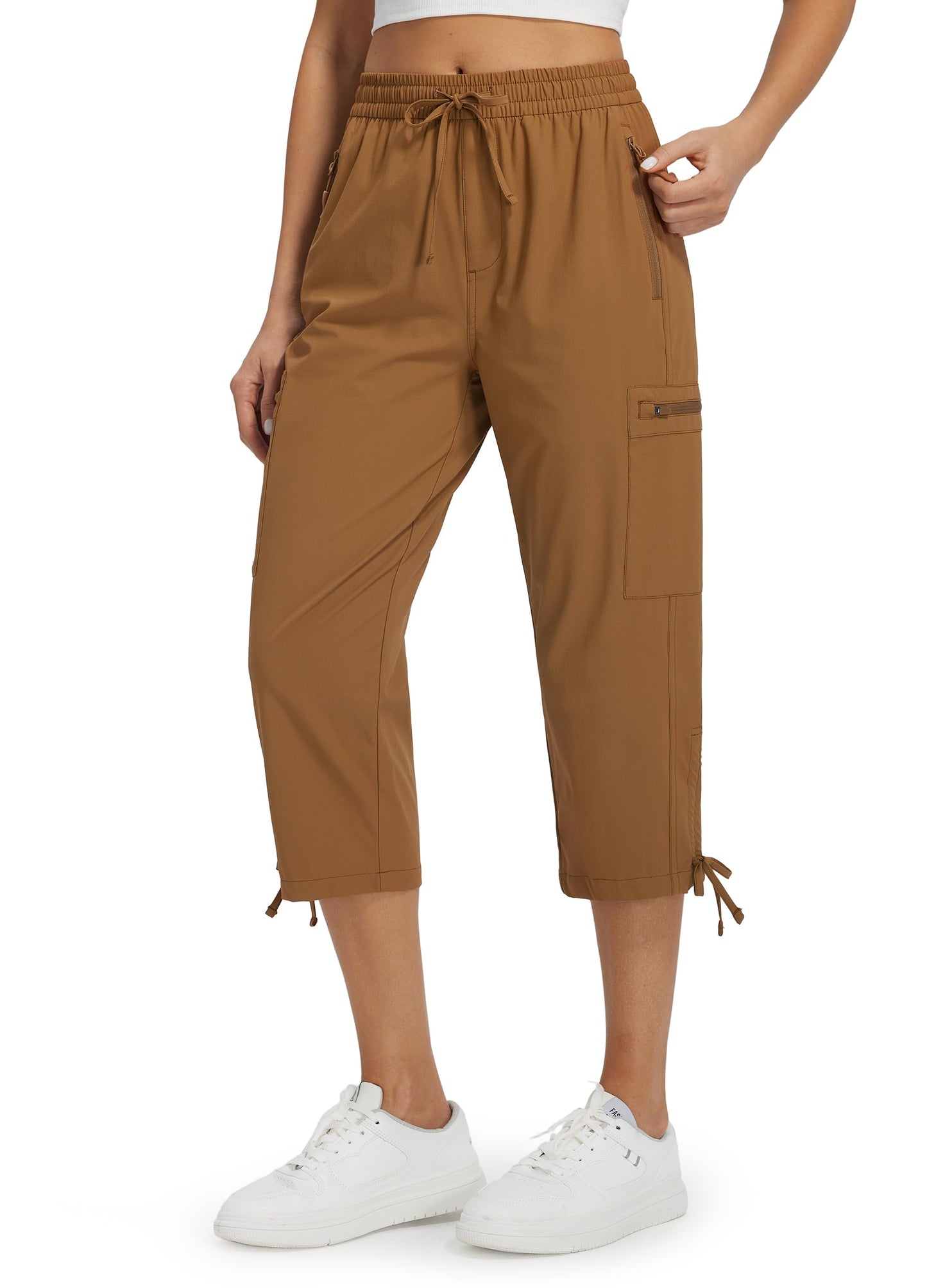 Libin Women's Hiking Capri Pants Quick Dry Cargo Pockets Pants Lightweight Cropped Summer Pant for Travel Casual Brown XL