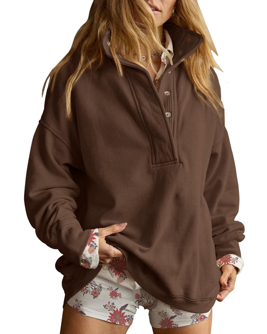 Gacaky Sweatshirt for Women Oversized Henley Neck Pullover Top Fall Outfits