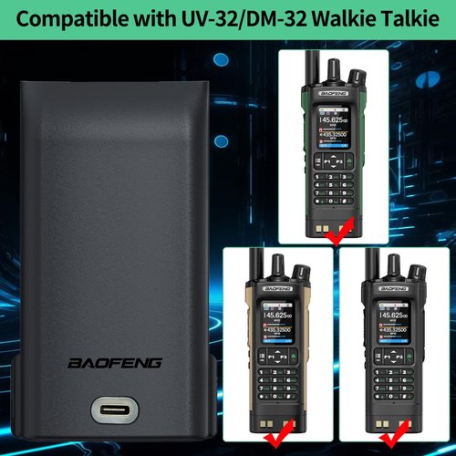 BAOFENG UV-32 Radio Battery 2500mAh USB-C Charging Rechargeable Battery Compatible with UV-32 DM-32 Walkie Talkie High Capacity with Type-C Charging Cable,1Pack