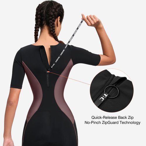 Santic Triathlon Suit for Women Short Sleeve Padded Trisuit Quick-Dry for Swim Bike Run,Brown,M