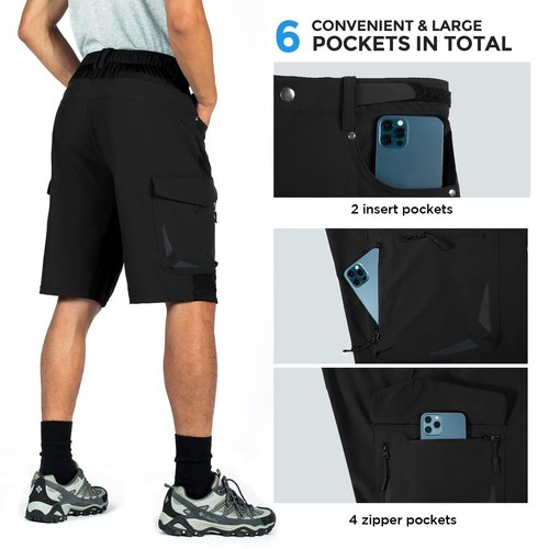 XKTTAC Men's Outdoor Quick Dry Lightweight Stretch Cargo Shorts for Hiking, Tactical, Casual, Fishing, Golf, Camping, Travel with 6 Pockets (Black, X-Large)