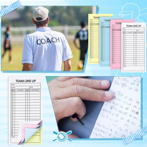 Clabby 240 Sets 8 Packs Baseball/Softball Lineup Cards Coaching 4 Part Carbonless Copies, 30 Games 16 Player Roster Line up Sheet Scorebook for Gameday Essential Sport Team Coach Umpire, 3.86 x 7.87