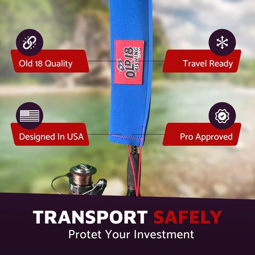 Old 18 Neoprene Fishing Rod Sleeve - Protective Rod Sock For Fishing Poles 6'-8' - Hook-Resistant Fishing Rod Case For Storage & Transport - Helps Keep Rods Afloat