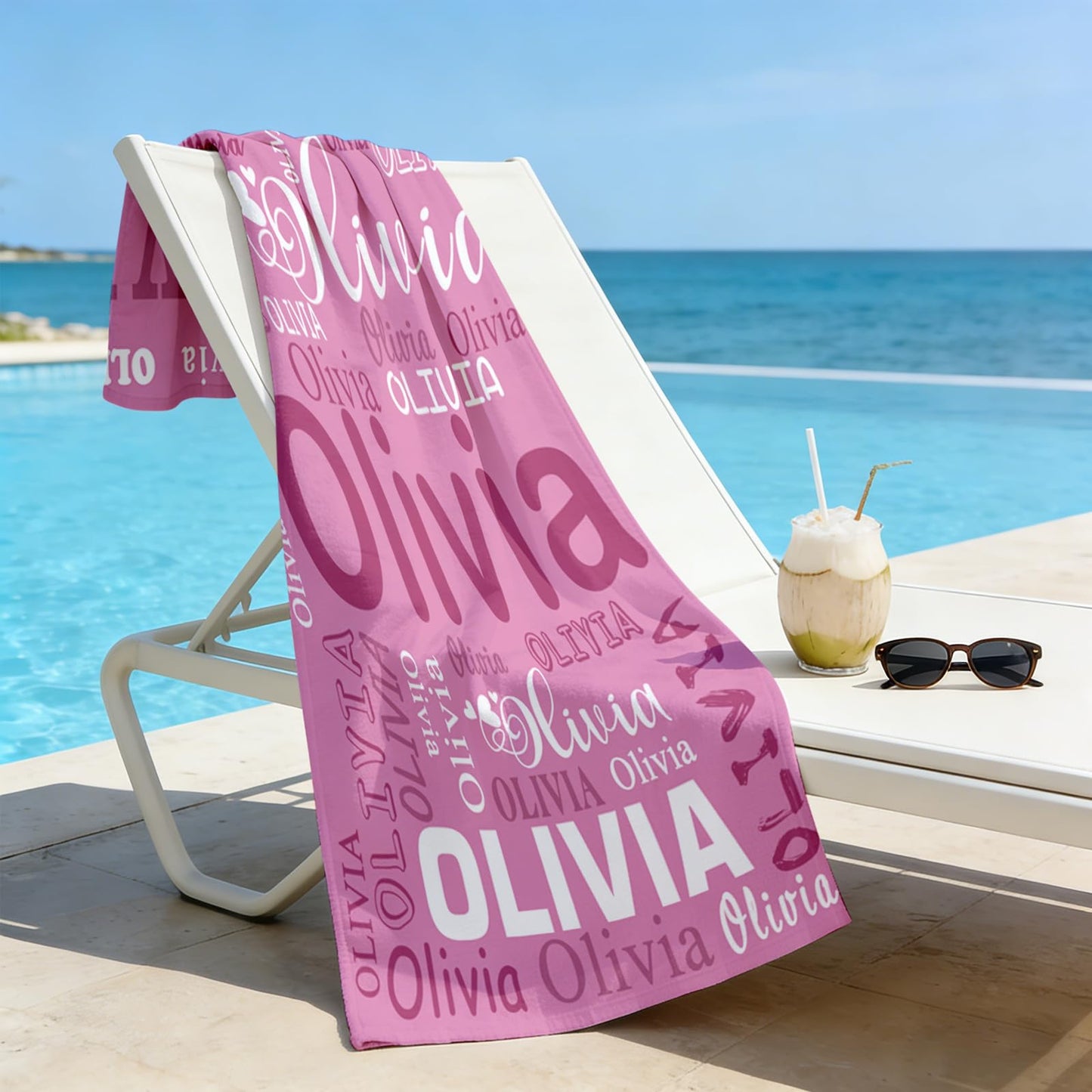 EVER2000 Personalized Beach Towels for Kids Custom Sand Free Beach Towel with Names Quick Dry Microfiber Pool Towels for Girls Boys Summer Beach Easter Gifts for Kids Teens