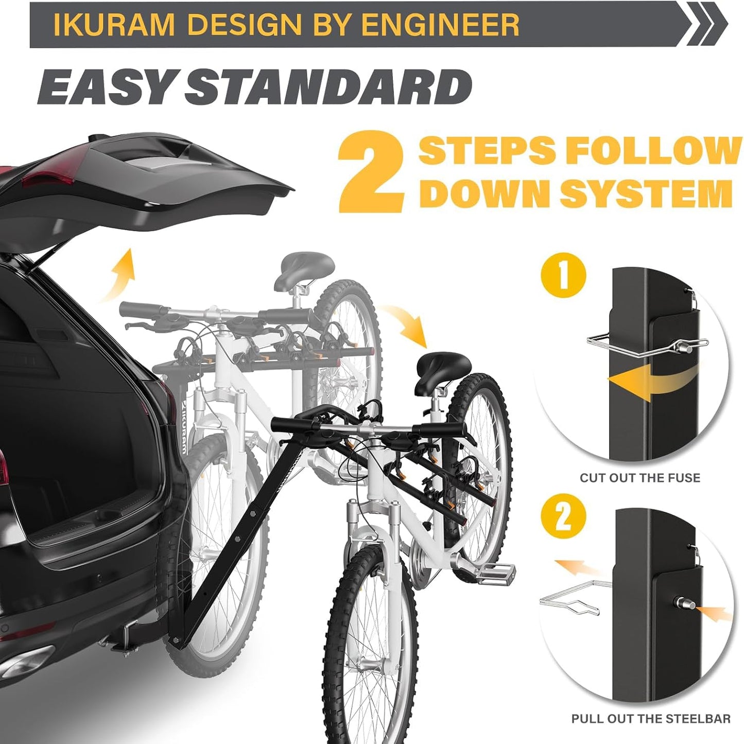 2 Bike Rack Hitch Mount, 200 lbs Electric Bicycle Carrier Rack Platform Style for Cars Trucks SUVs Minivans, fits MTB Gravel Road Bike with Up to 5-inch Fat Tire Carrier Rack - 2" Hitch Receiver