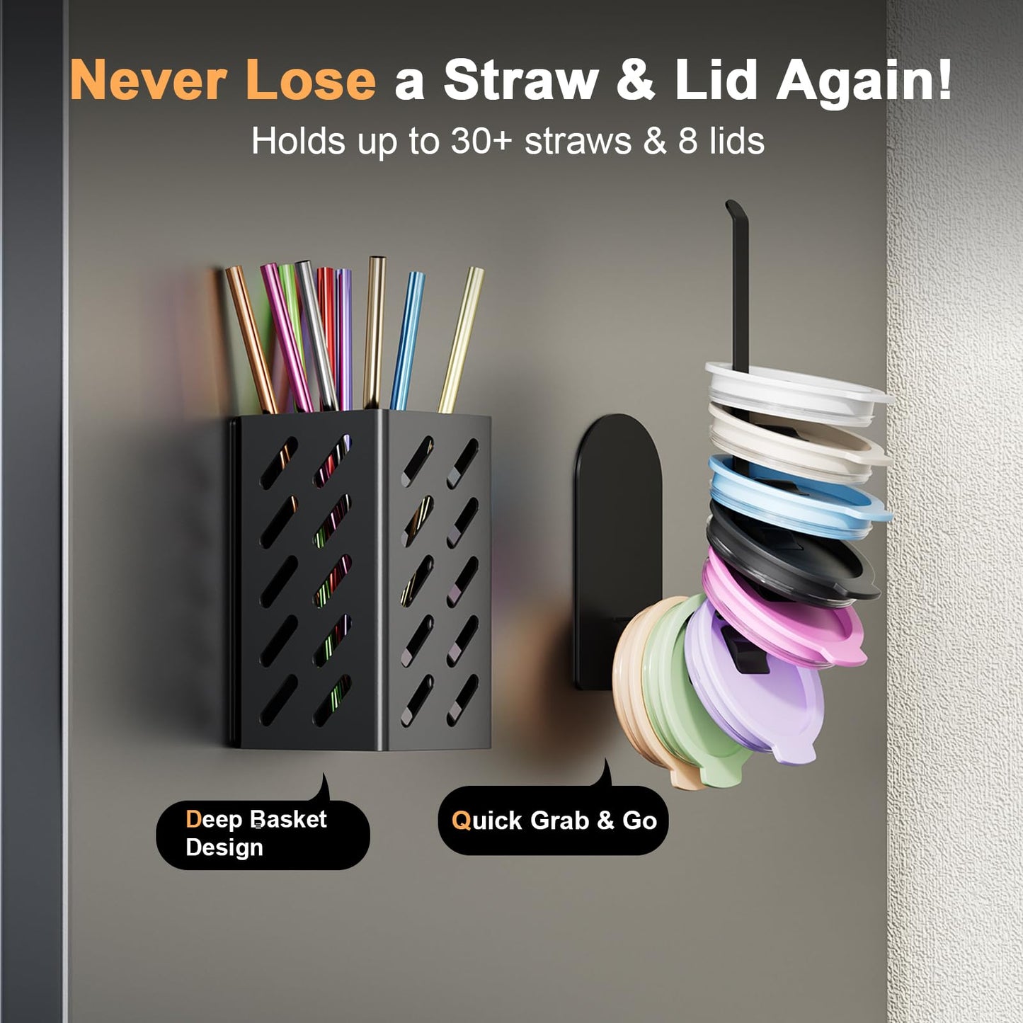 Wolera 2-Pack Magnetic Stanley Cup Holder with Tumbler Lid & Straw Organizer for Full Stanley 30/40 oz Tumblers - Stores Bottle, Lid & Straw on Fridge/Iron - Removable