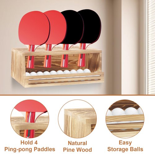 Dawutian Ping Pong Storage Holder, Ping Pong Paddle Storage Rack,Wall-Mount Table Tennis Paddle Display Holder with Ball Storage Shelf,Ping Pong Rack for Game Room, Bar, Garage, Office, Home