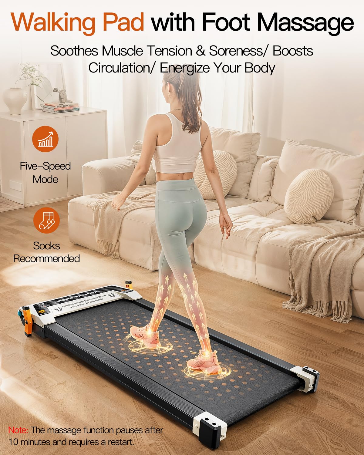 FUNRAY Versatile Walking Pad with Incline - Dual-Sided Under Desk Treadmill with Foot Massage,Portable Compact Treadmills with 330LBS Weight Capacity