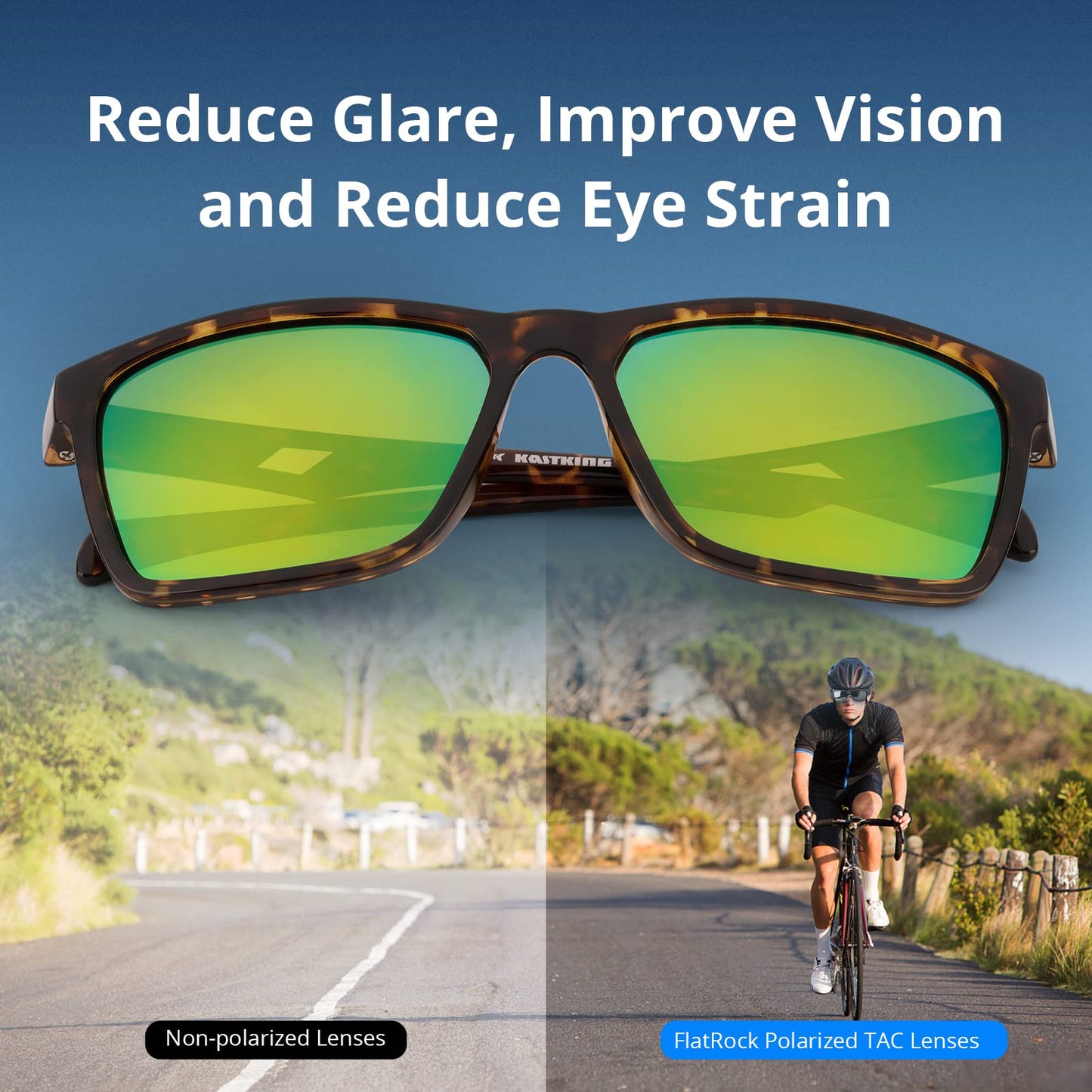 KastKing FlatRock Polarized Sport Sunglasses for Men and Women, Ideal for Driving Fishing Cycling Running, UV Protection