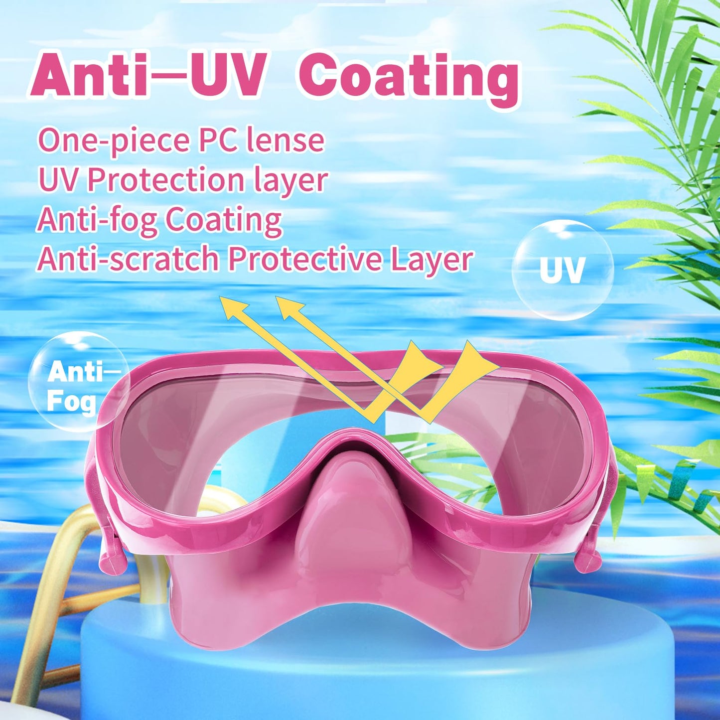 Kids Swim Goggles, Anti-Leak Snork Goggles with Nose Cover & Elastic Fabric Strap, UV Protection Swimming Goggles for Kids Boys Girls