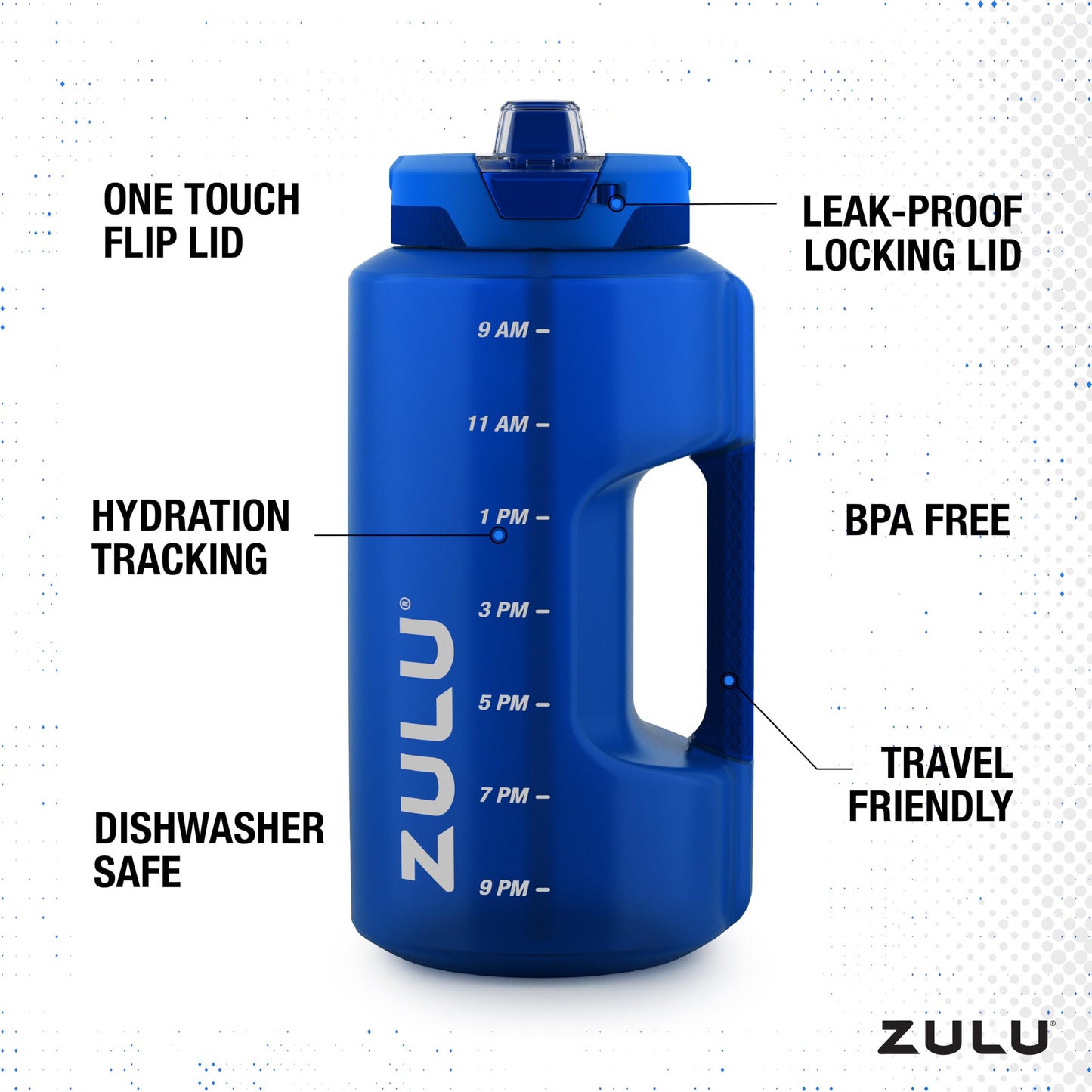 ZULU Goals 128oz BPA-Free Gallon Water Jug with Time Markers, Royal Blue