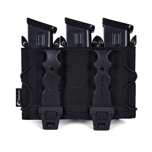 Triple Molle Tactical Pouch G Magazine Holder 9mm Mag Pouch,3 Magazine Holster for 9mm/.40 Calibers 45acp,Open-Top Magazine Pouches for Response Compatible Molle Belts (BLK)