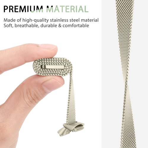 Vanjua Metal Band Compatible with Fitbit Luxe , Stainless Steel Mesh Loop Adjustable Wristband Replacement Strap For Special Edition Fitness Tracker Women Men (Champagne Gold)