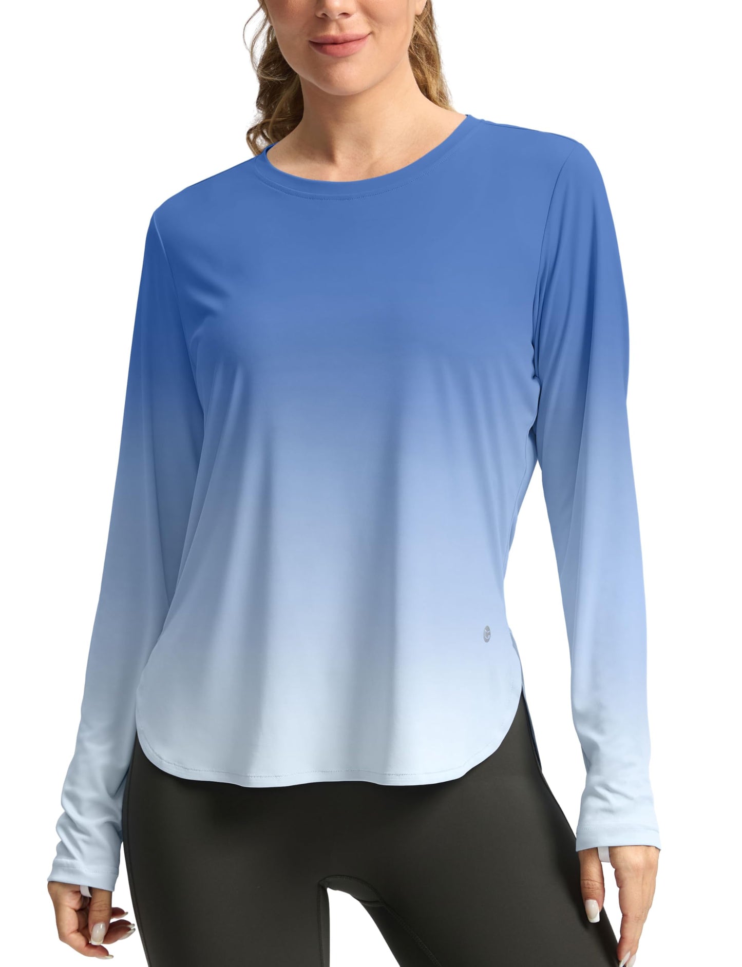 Women's Sun Shirts UPF 50+ Long Sleeve UV Protection Shirt Lightweight Quick Dry Workout Hiking Tops for Women(Blue/White Gradient,XXL)