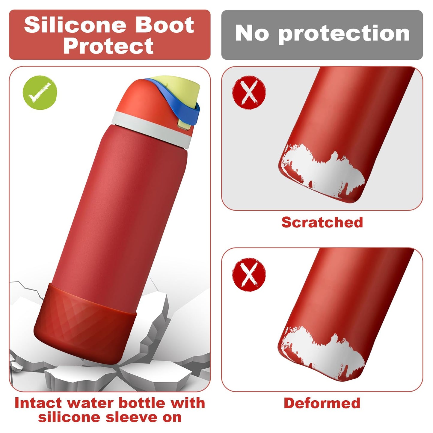 2PCS Silicone Water Bottle Boot for Owala 32 Oz, Anti-Slip Protective Sleeve Bottom Bumper Protector for FreeSip, Twist, and Flip Stainless Steel Water Bottles (Dark Red)