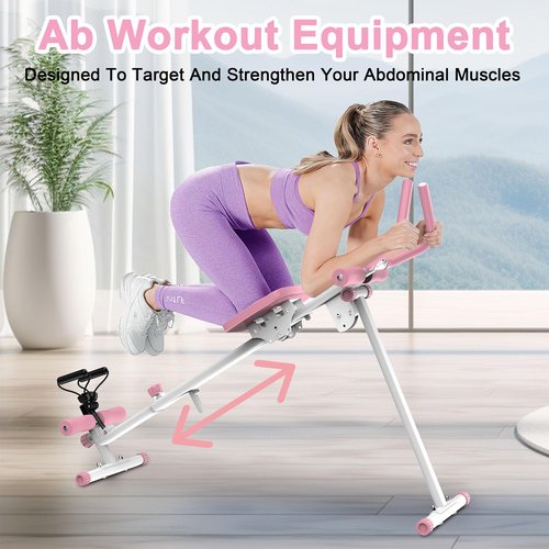 4-in-1 Workout Exercise Equipment, Rowing Machine/Leg Press Machine/Ab Glider Machine/Roman Chair, Fitness Equipment Home Gym for Abdominal & Core Strength Training (Pink)