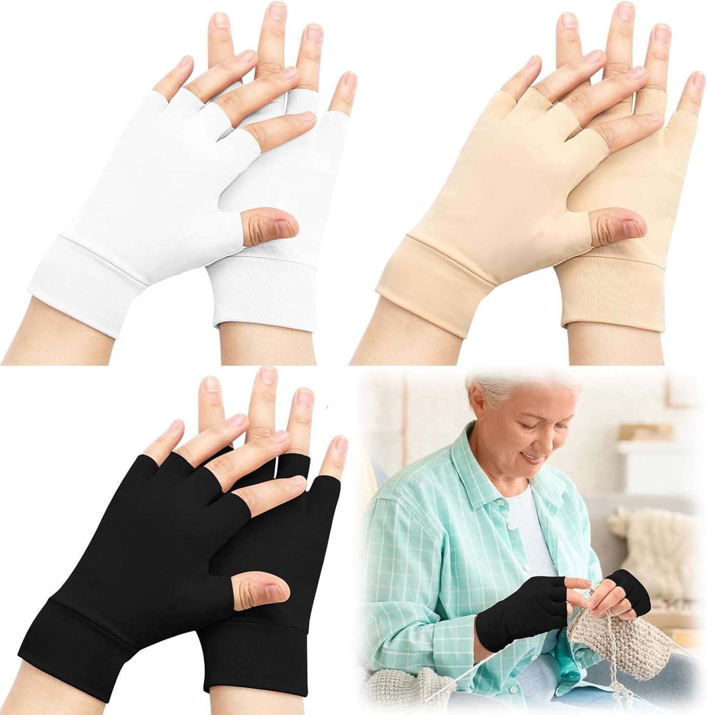 3 Pairs Elderly Skin Thin Protector Gloves Tone Fingerless Gloves Bruise Abrasion Protective to Cover Bruising