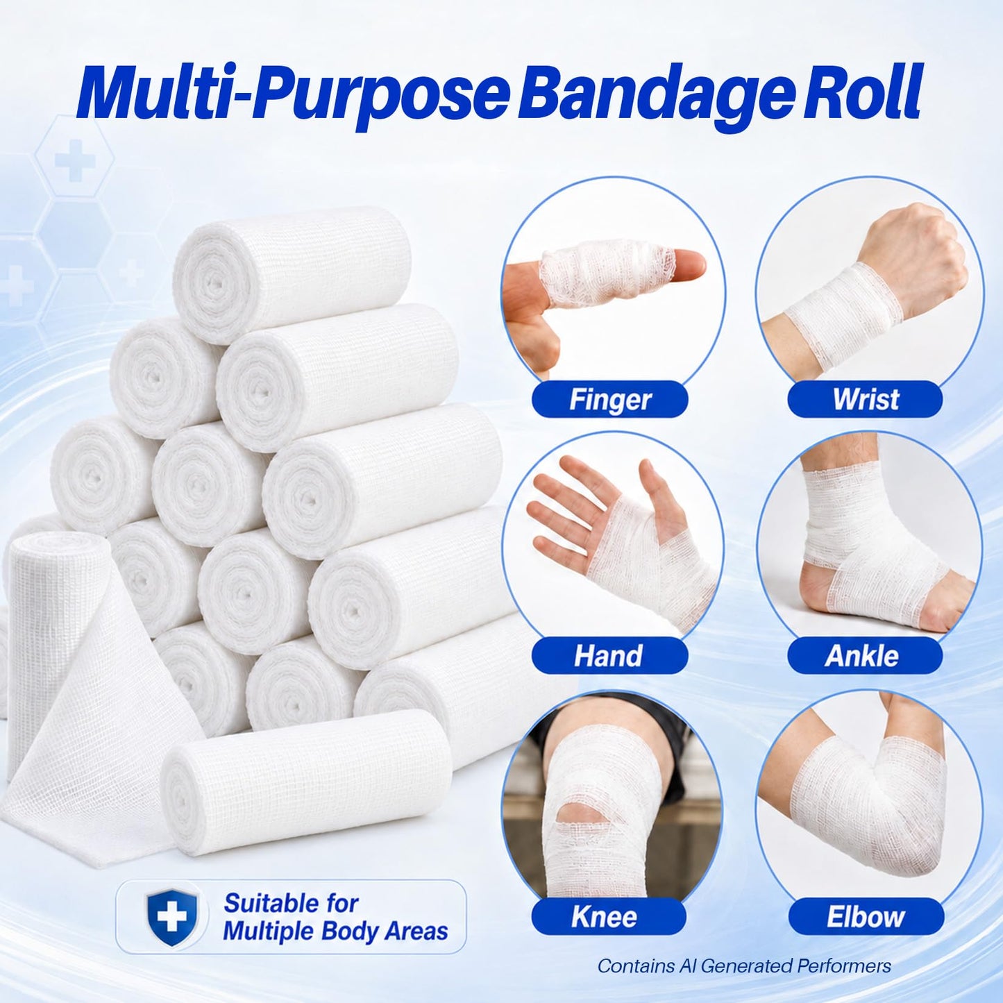 MAQIHAN 15PACK Gauze Rolls Bandages - 3 in x 4.9 Yards Individually Wrapped Rolled Gauze, Halloween Mummy Wraps, Breathable First Aid Supplies, Lightweight Wound Care Kit, Bandage Wrap